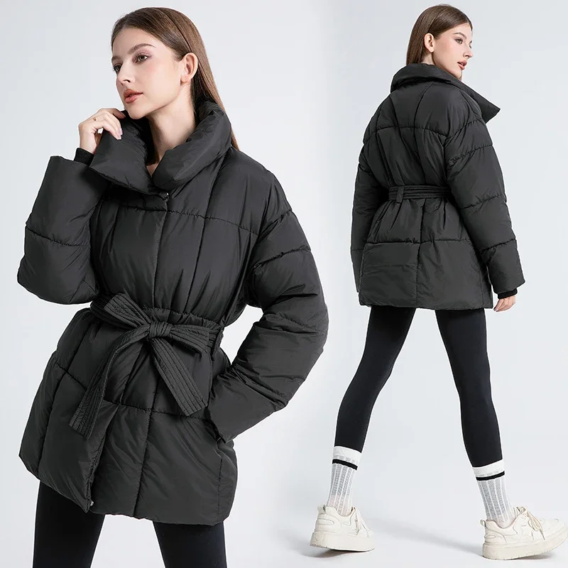 2025 Winter Weibliche Outwear Top Schlank Dicken Drehen Unten Kragen Parkas Mantel Frauen Mode Warme Jacken Mit Gürtel Parkas Stil