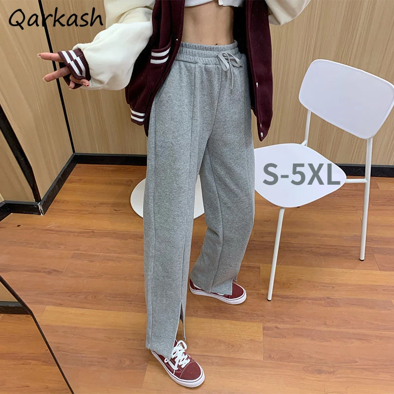 S-5XL Casual Pants Women Split Wide Leg Design Fashion Spring All-match Daily Trousers Baggy Lady Soft Students Popular Ulzzang