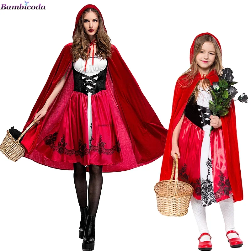 Girls Halloween Costume Children Little Red Riding Hood Cosplay Princess Dress party coat cape Fancy mother and daughter outfits