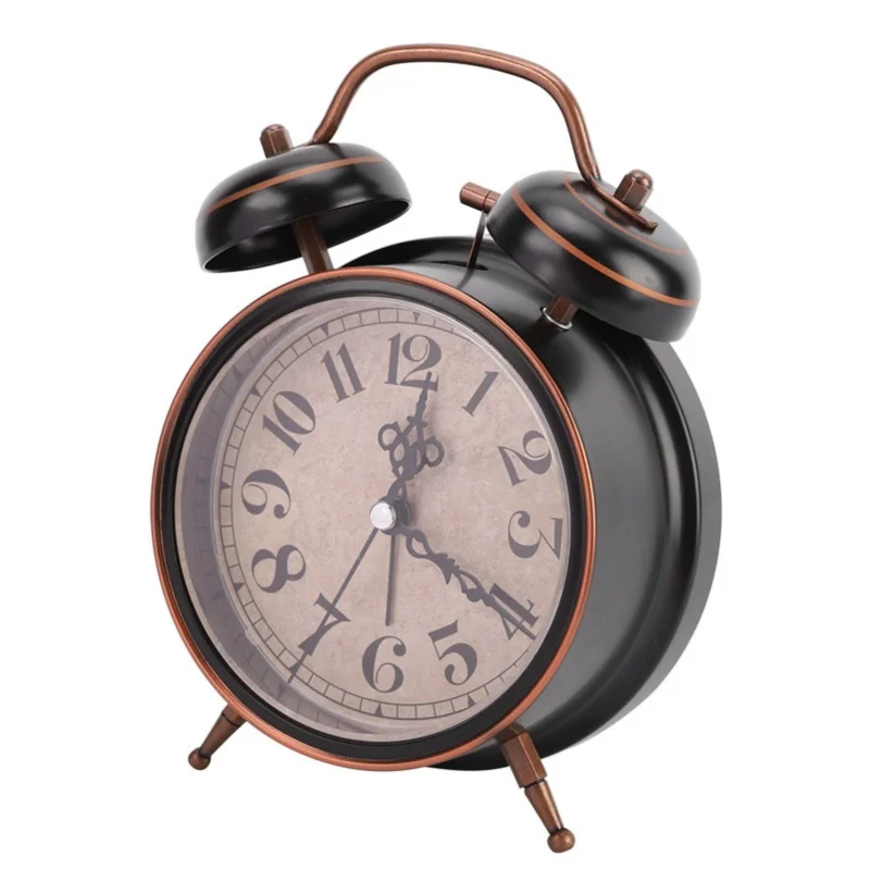 4in Retro Alarm Clock Desktop Clock With Night Light Double Twin Bell For Home Use