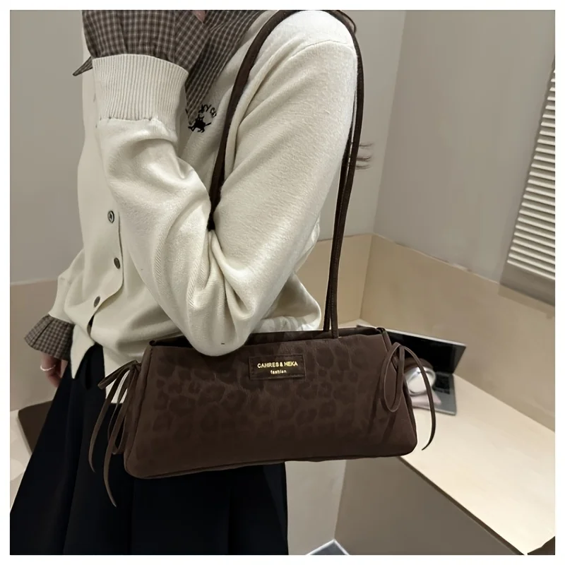 Ladies' Crossbody Bag, vintage Leopard Print Bow Shoulder Bag, Large Capacity Textured Commuting Bag image 2