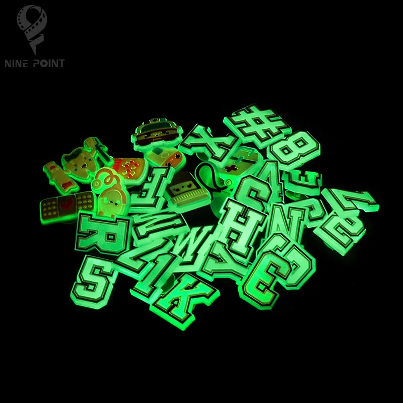 PVC Shoe Charms Accessories 26 Letter A-Z Number 0-9 Luminous DIY Decoration Buckles Pins for Croc Sandals X-mas Gifts Pins