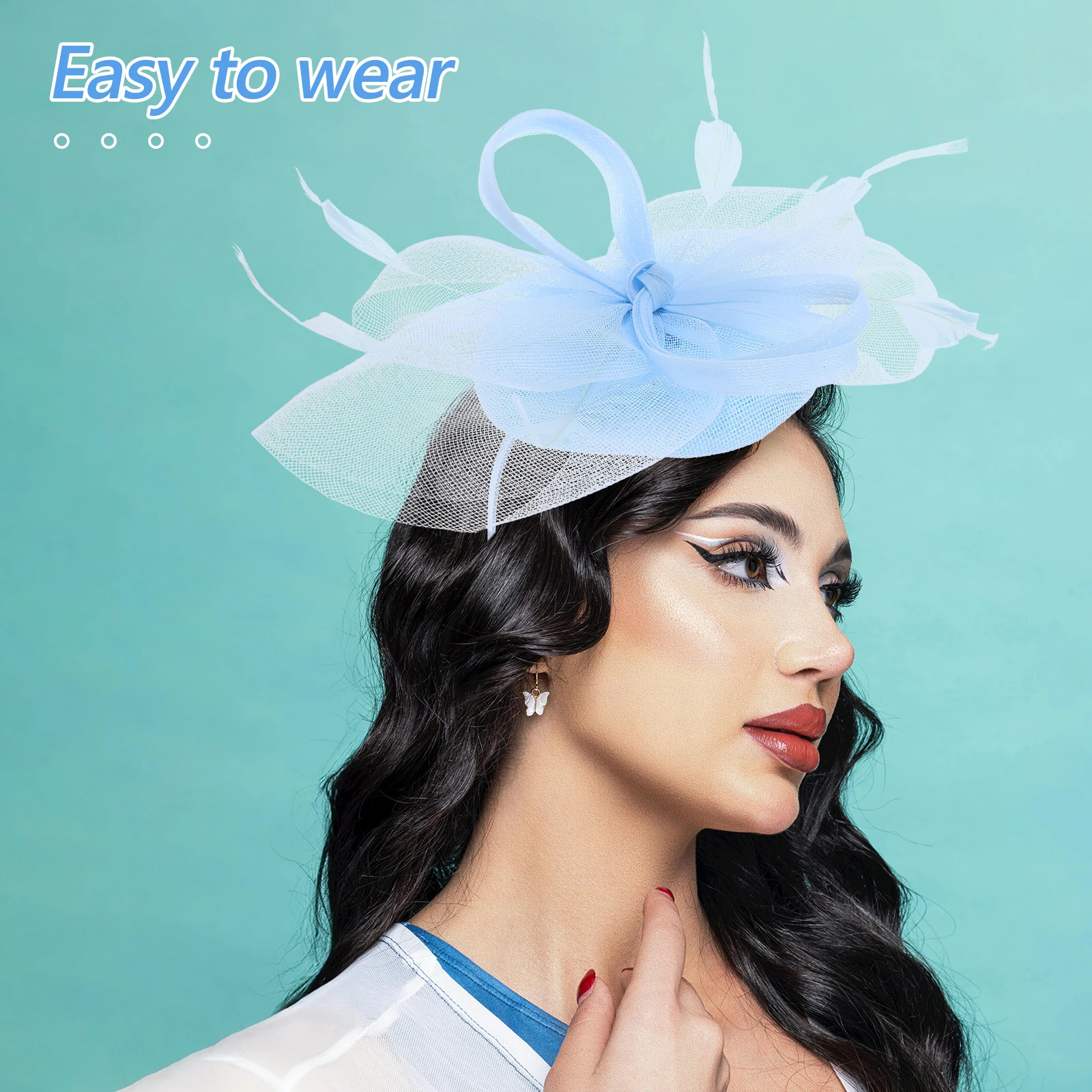 

Mesh Hair Accessories Wedding Fascinator Hat Tea Party Headpiece Banquet Headdress Blue Color Match Women Bridal