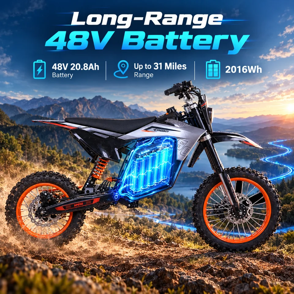 2000W Electric Dirt Bike for Adults, 48V 20.8Ah Off-Road E-Bike, 34MPH Max Speed, 31 Miles Range, 14" All-Terrain Tires, Hydraulic Brakes, Dual Suspension image 5