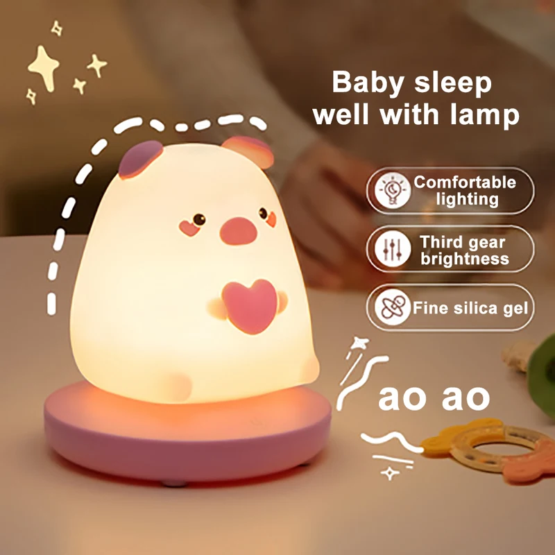 Creative Cartoon Cute Pet Silicone Night Light Charging Home Bedhead Eye Protection Feeding Panda Camping Table Light