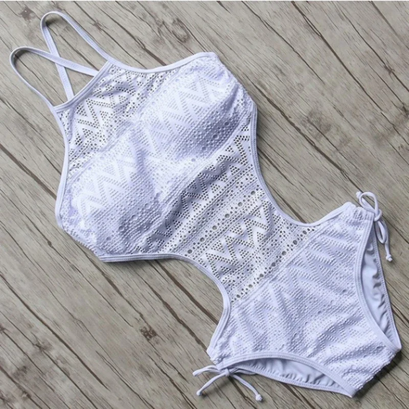 Sexy One Piece Swimsuit Backless Halter Beach Swimwear Crochet Bikini Bathing Suit 2025 Black Swimming Suit For Women