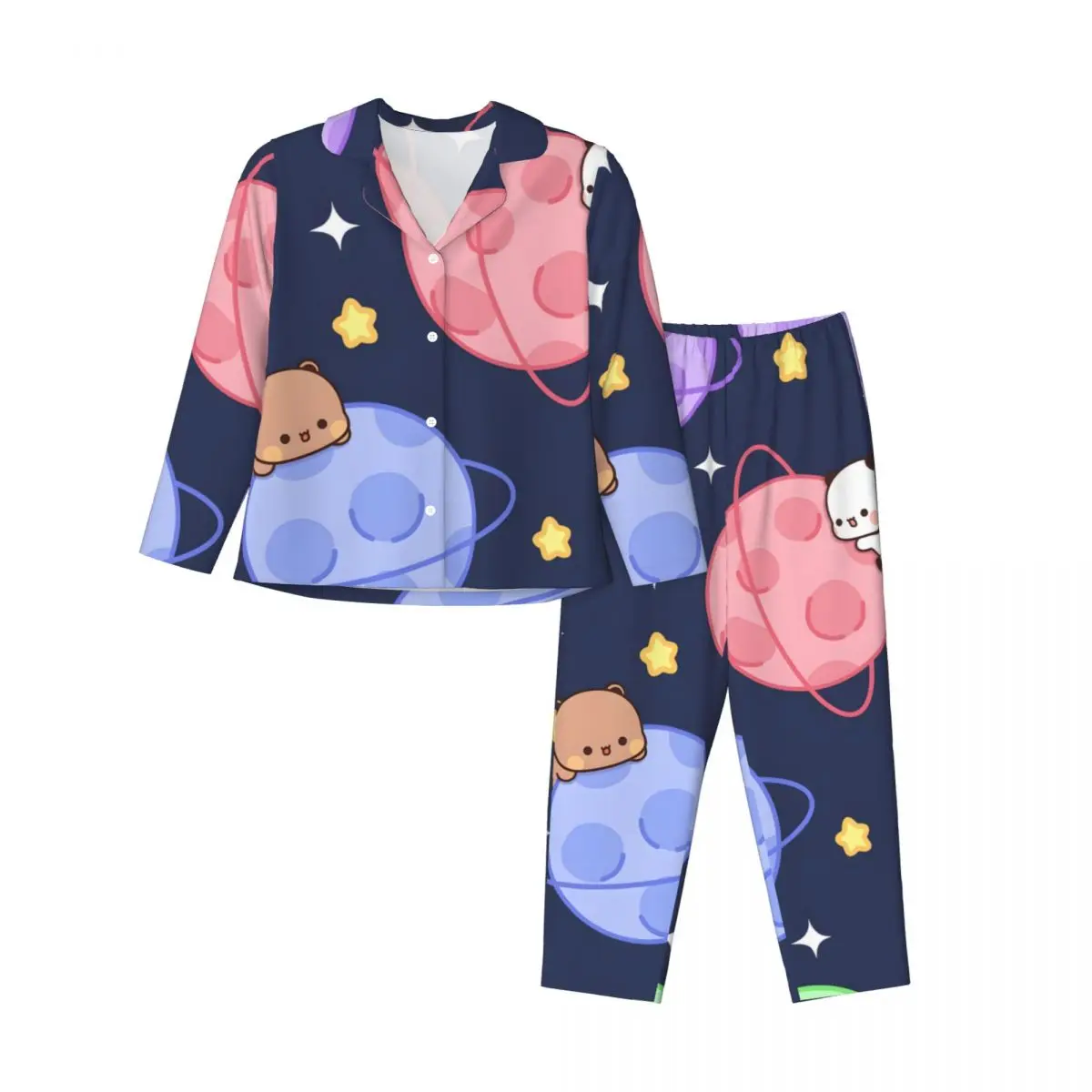 

Dudu-bear Women's Pajamas Set Button Down Pajama 2 Piece Suit Pyjama Femme Nightwear Loungewear