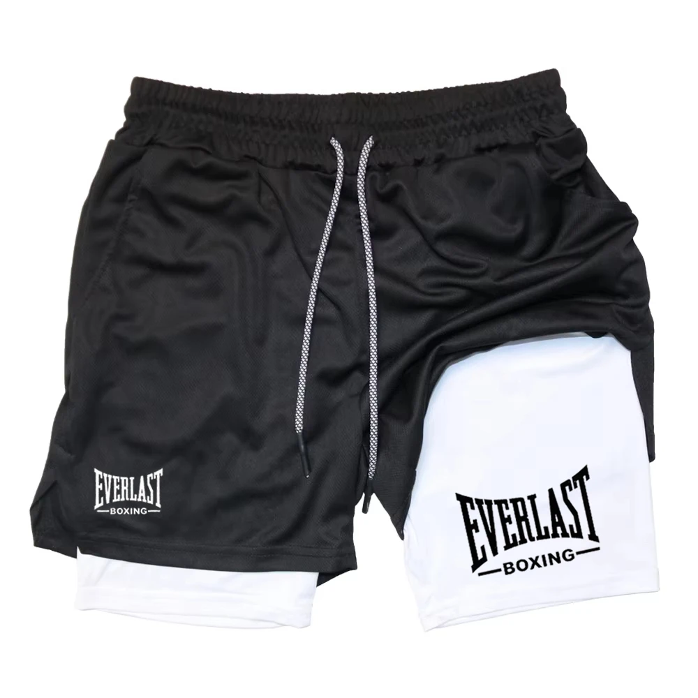 Eng anliegende Sportshorts für Herren, modische Sporthose mit Buchstaben-T-Aufdruck, doppellagige, schnell trocknende, atmungsaktive Sporthose