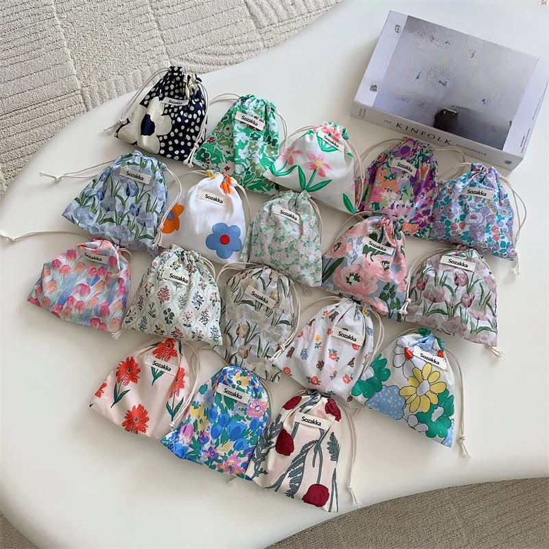 Kawaii Cloth Floral Travel Cosmetic Lipstick Coin Purse Storage Bag Cute Makeup Handbags Women Wallet Organizer Small Pouch Bags