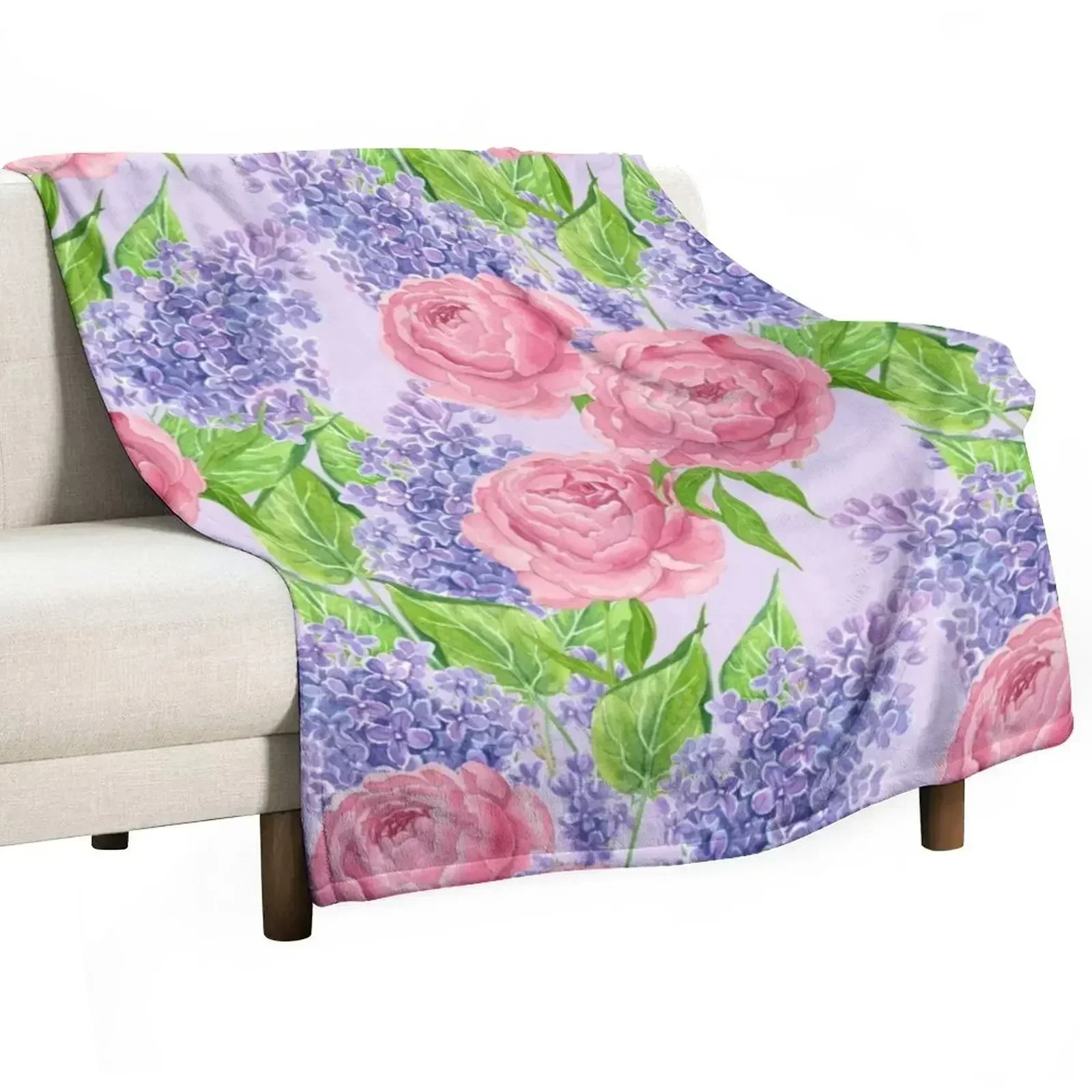 Watercolor peonies and lilacs Throw Blanket blankets and throws Summer Beddings for winter Plaid on the sofa Blankets