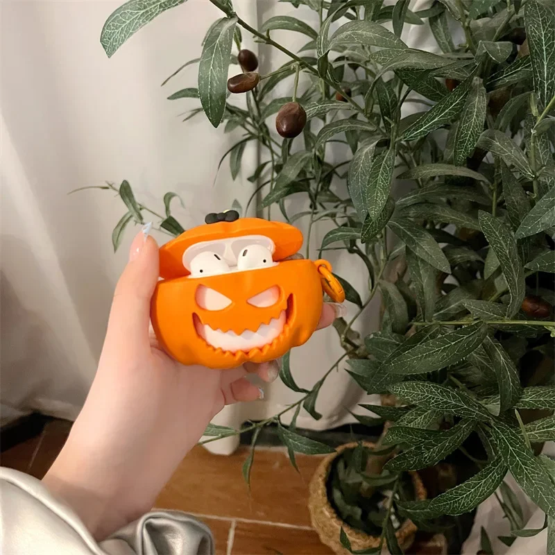 Custodia zucca di Halloween per AirPods 4 Airpod 1 2 3 Pro Pro2 Auricolari Bluetooth Scatola di ricarica Custodia protettiva per auricolari