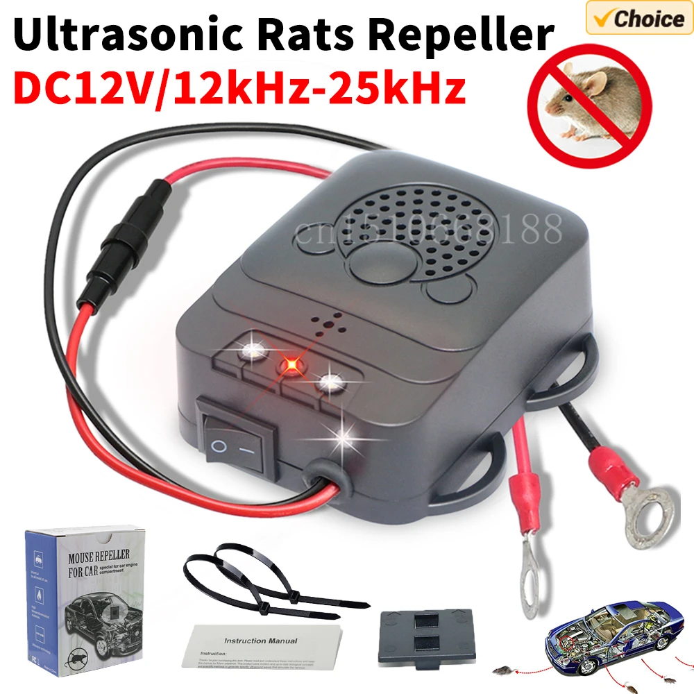 Repelente ultrasónico de ratones, repelente de ratas de 12V, repelente no tóxico para coche, mantiene el roedor, Marta afuera, accesorios de jardín