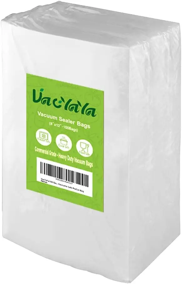 

100 Quart Vacuum Sealer Bags 8x12 Inch, Heavy Duty BPA Free Food Storage, Compatible with Clamp Style Sealers