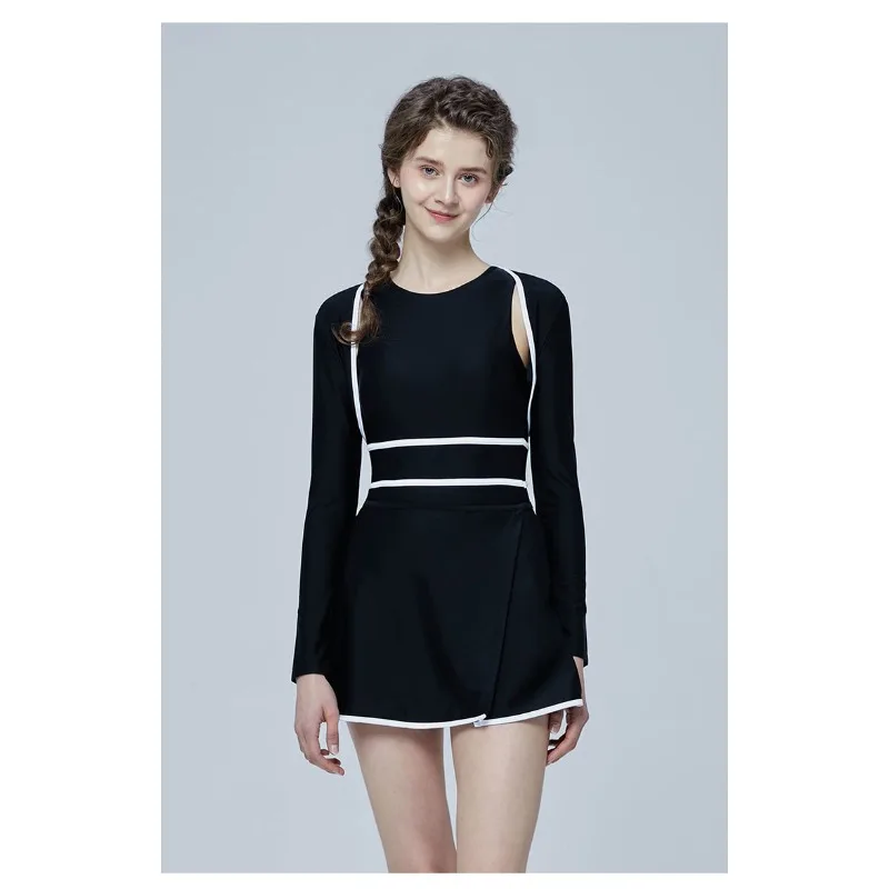 

2025 сексуальный женский цельный купальник с длинным рукавом, юбка с высокой талией, пляжная одежда, купальный костюм, монокини, мягкий купальник