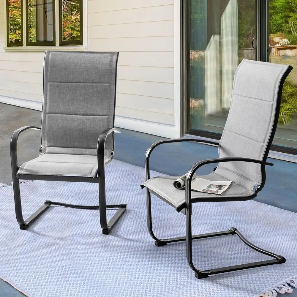 

2-Piece All-Weather Padded Textilene Outdoor Dining Chair Set, Breathable Spring Motion High Back Chairs for Patio, Backyard, La