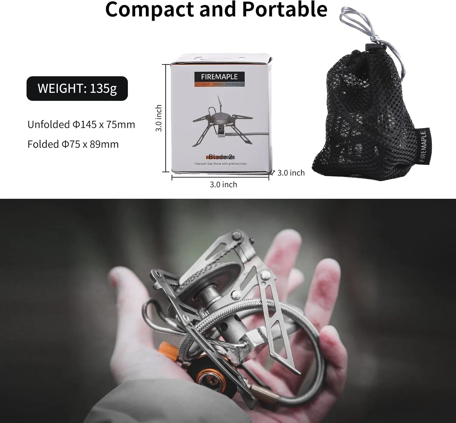 Portable Camping Backpacking Stove with Preheat Tube, Compact Outdoor Cooking Stove for Hiking and Travel