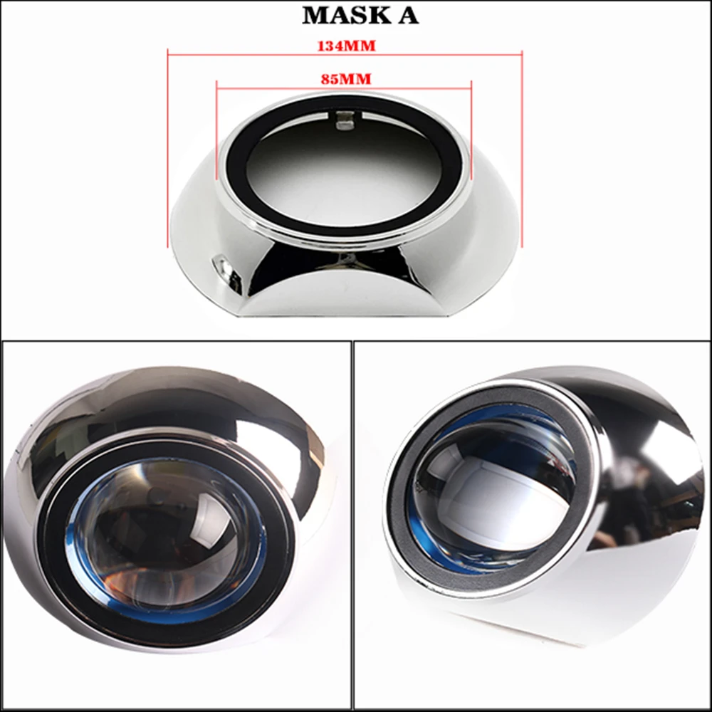 3 inch Chrome Bi LED Projector Lens Shrouds Mask Shell Silver For H4 H7 9005 9006 Decorate HID LED Projector Lens Universal