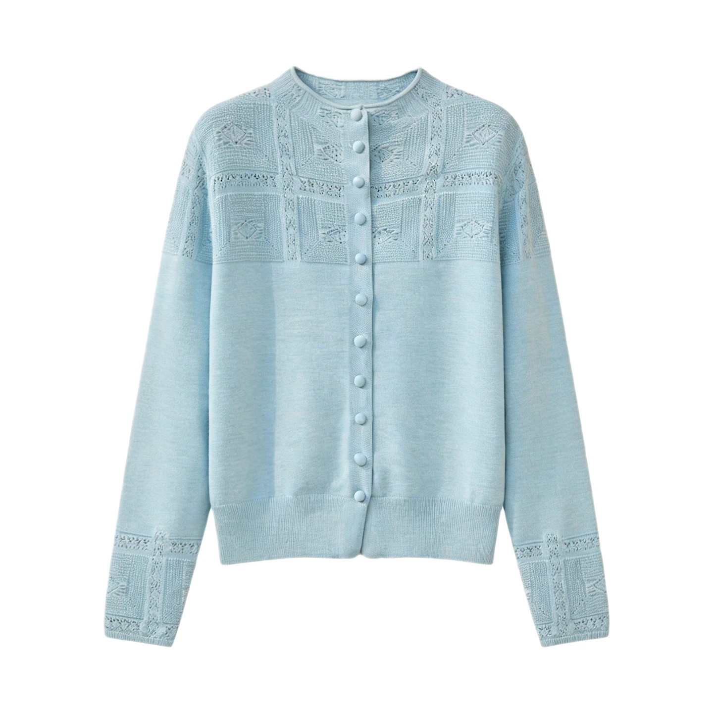 

Новинка весны 2026: Женский кардиган с ажурным узором, вязаный из шелково-шерстяной смеси, однобортный, высококачественный, свободный крой