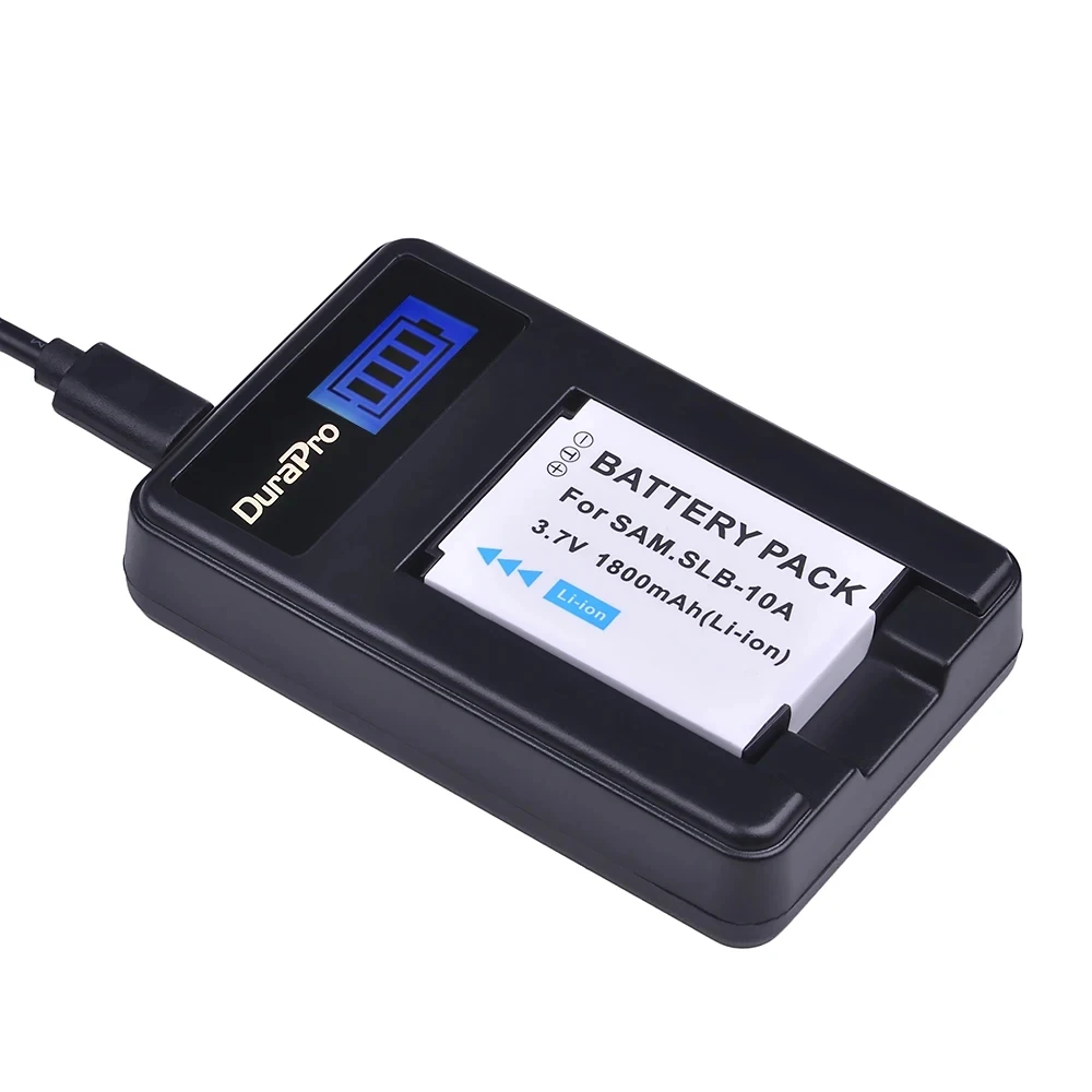 Batería de 1800mAH SLB-10A SLB 10A SLB10A + cargador USB LCD para Samsung EX2F HZ15W SL202 SL420 SL620 SL820 WB150F WB250F WB350F