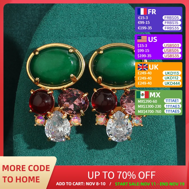 

Crystal Earrings Stone For Woman Vintage Oval Emerald Green Glass Pink White Zircon Antique Luxury Designer Jewelry 2025