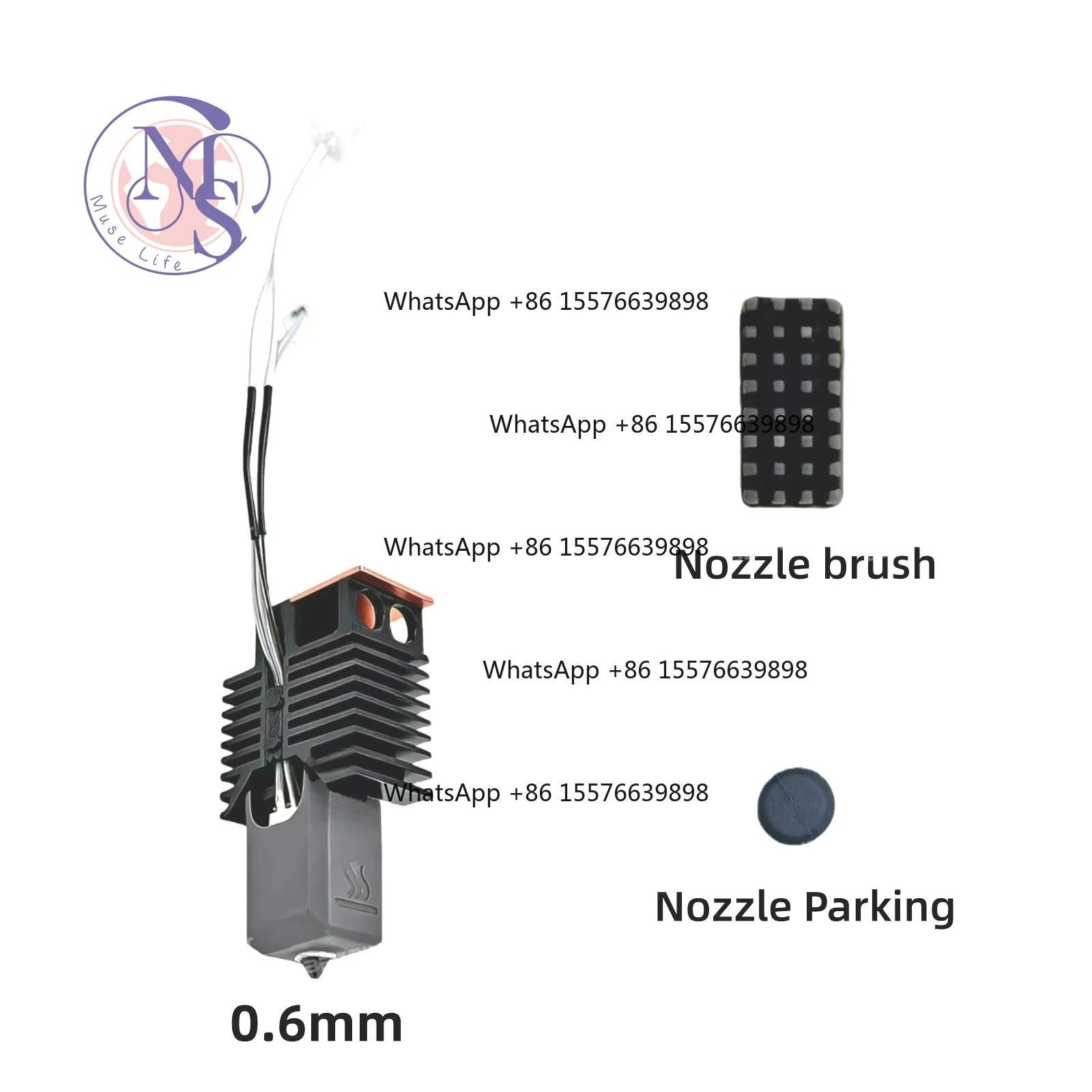 All Metal Hotend Upgrade Kit 24V 48W 300℃, Hardened Steel Nozzle 0.2/0.4/0.6/0.8mm, 3D Printer Spare Part