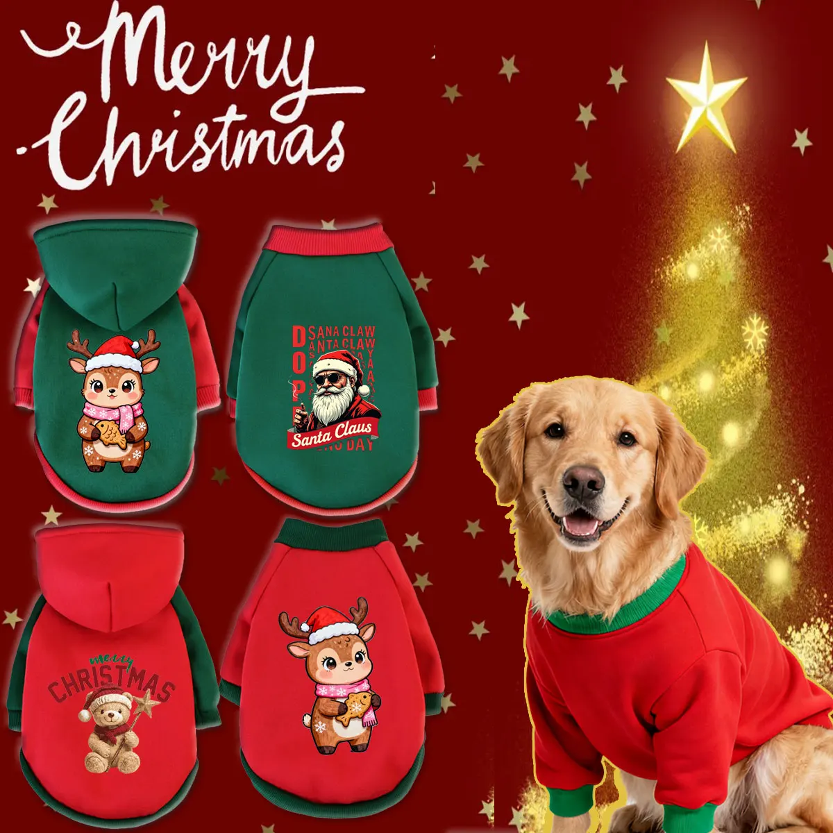 

Pet Christmas Hooded Sweatshirt Costume Dog's Christmas Clothes Fashion Hooded Sweater Fit Maltese French Bulldog All Cats
