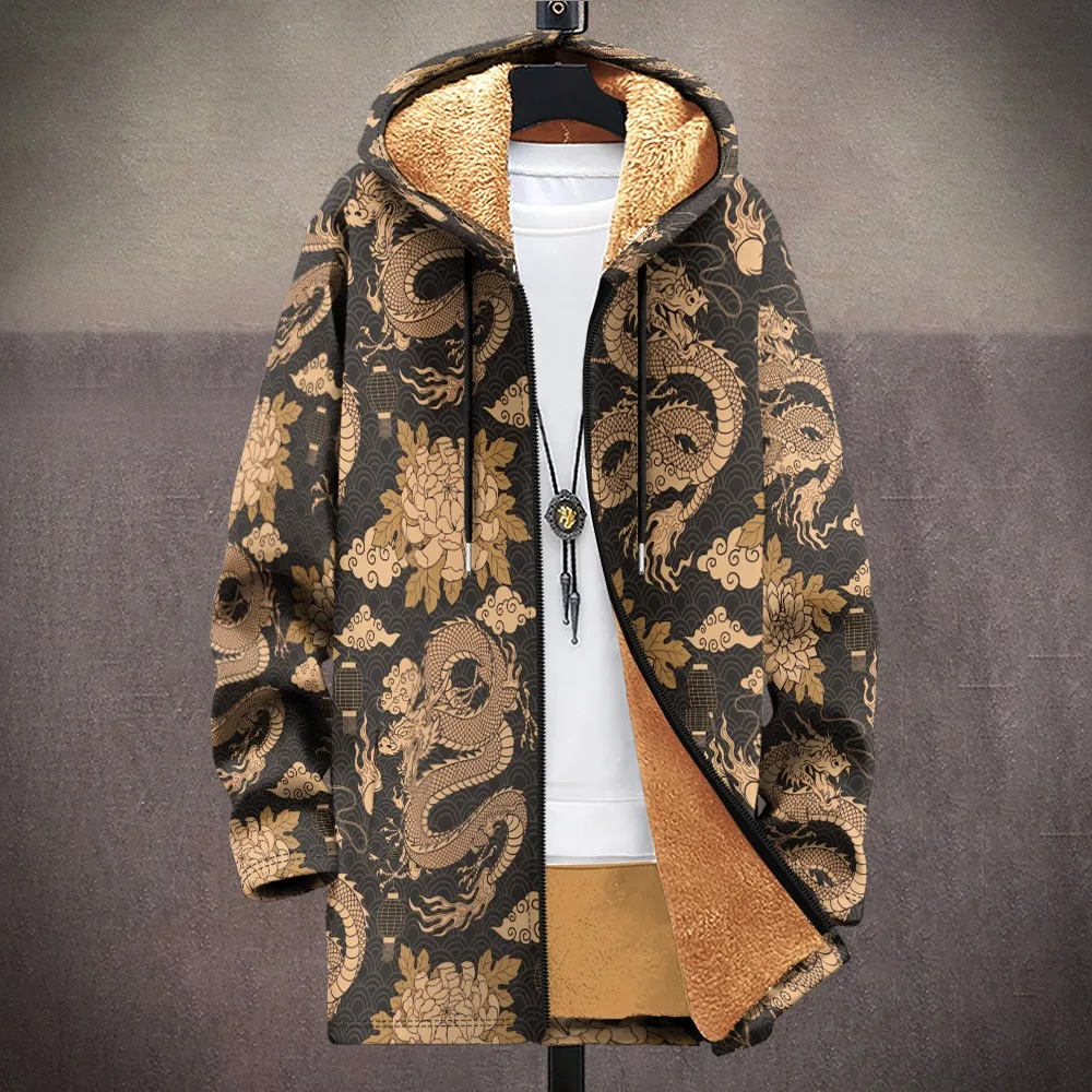 Men Cardigans Coats Tiger Pattern Clouds Art Graphics Printed Plush Thick Winter Jackets Casual Streetwear Unisex Clothing