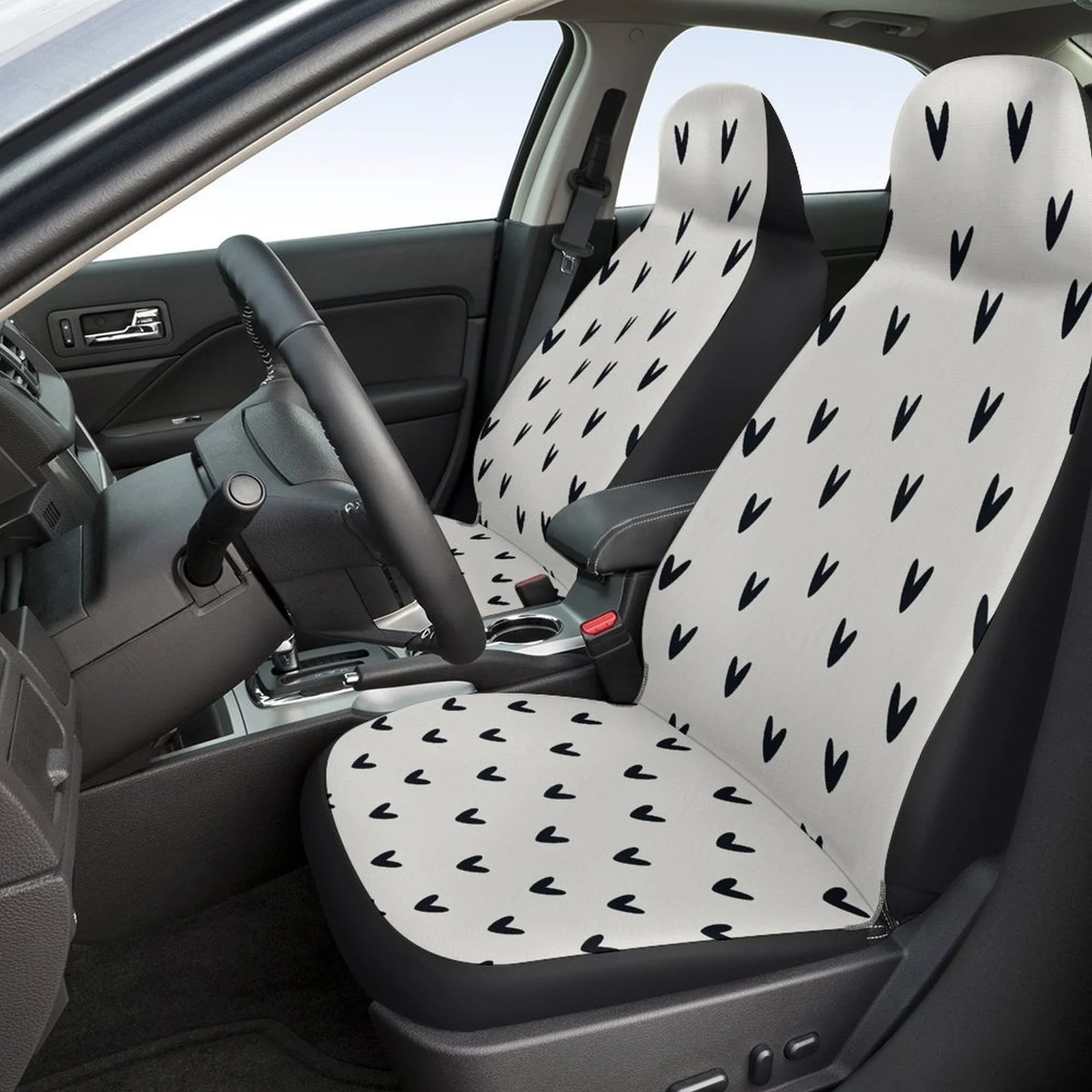 Set Of Car Seat Covers With A Heart Design, Suitable For Various Vehicles. Stylish And Unique, This Complete Set Includes Covers