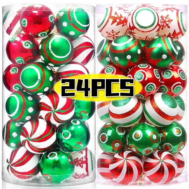 6/24PCS Glitter Christmas Balls 6cm Xmas Tree Hanging Pendant Set Colorful Painted Ornament Balls Home New Year Party Decoration