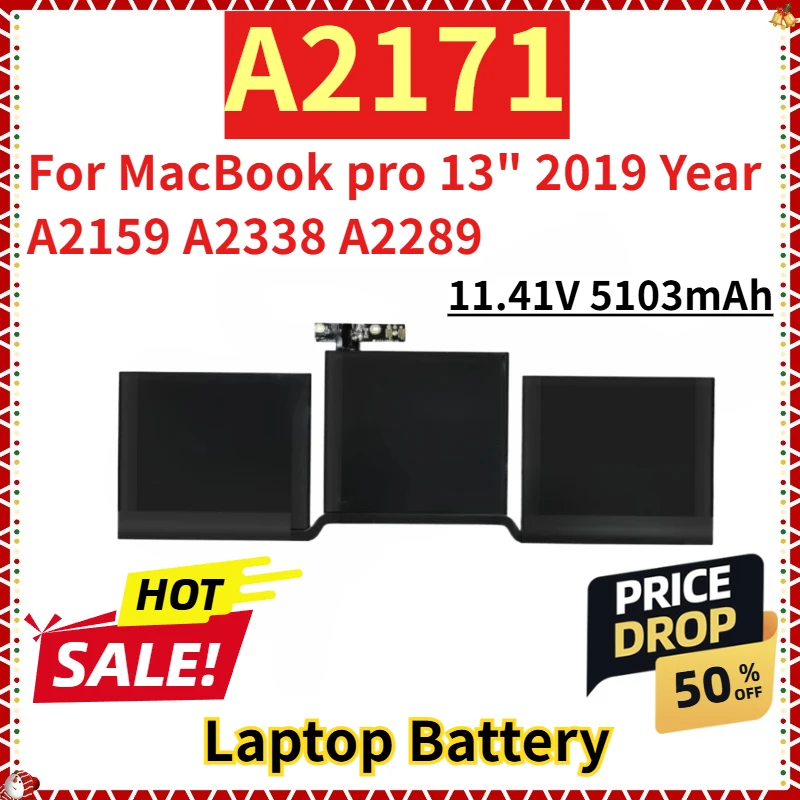 

For MacBook pro 13" 2019 Year A2159 A2338 A2289 Brand New Replacement Laptop Battery 11.41V 5103mAh A2171