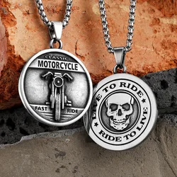 Live To Rider Skull Motorcycle Men Necklaces Stainless Steel Pendant Chain Punk Biker Women Jewelry Accessories Gifts Wholesale