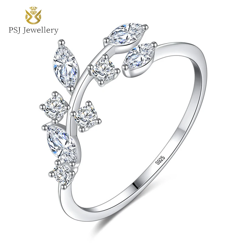 

PSJ Fine Jewelry 5A Marquise Cut Cubic Zircon Rhodium Plated Flower Shaped Resizable Original 925 Sterling Silver Ring for Women