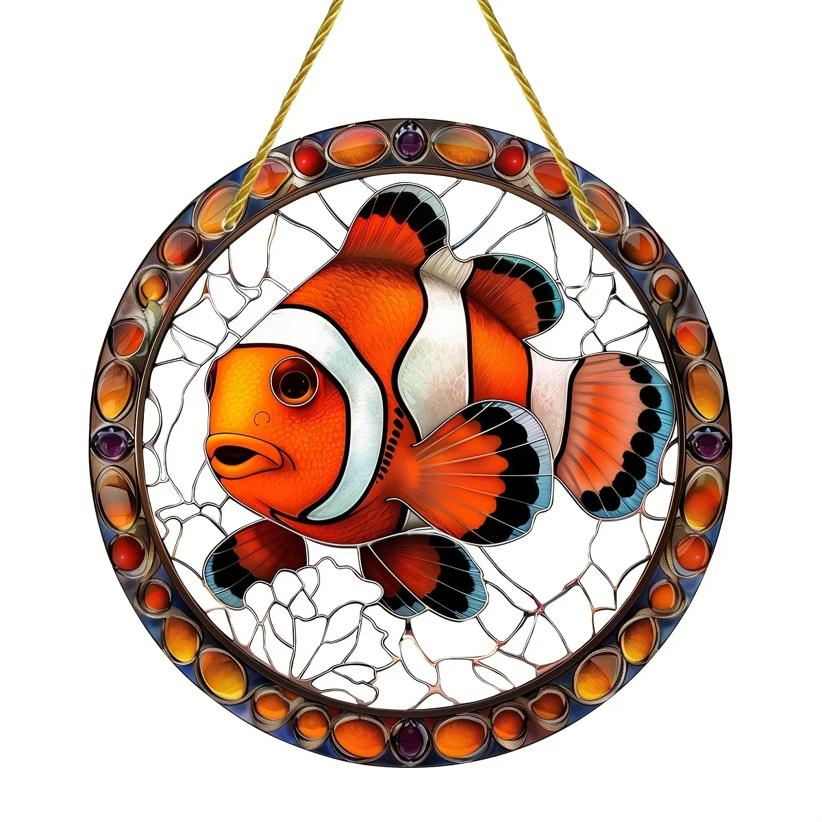 Clownfish Stained Glass-Style Window Hanging-Round Acrylic Light Catcher For All Seasons,Perfect For Home,Office Decor&Gifts