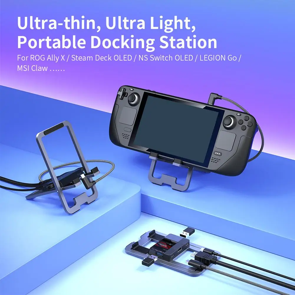 ROGAllyX-doca dobrável USB ultra-fina para SteamDeck, saída, suporte de metal para switch, docking station dobrável, PD100W máximo