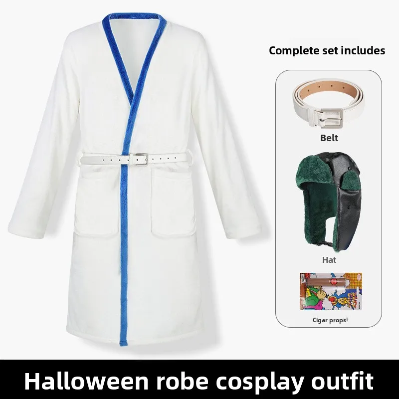 

Cisas loween White Robe Hat Cigar Pure Color Waist-Cinching Batobe Cos Spwear for Men And Women