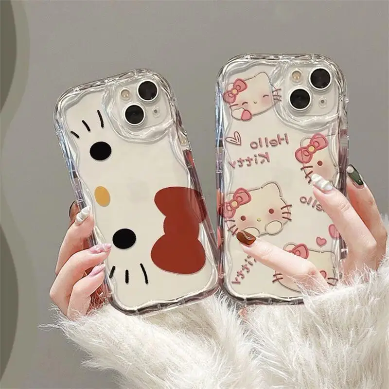 Sanrio Hello Kitty Cute Bowknot Phone Case For iPhone 16 15 14 12 13 11 Pro Max Plus 12 13 Mini X XS MAX XR Cute Clear Cover