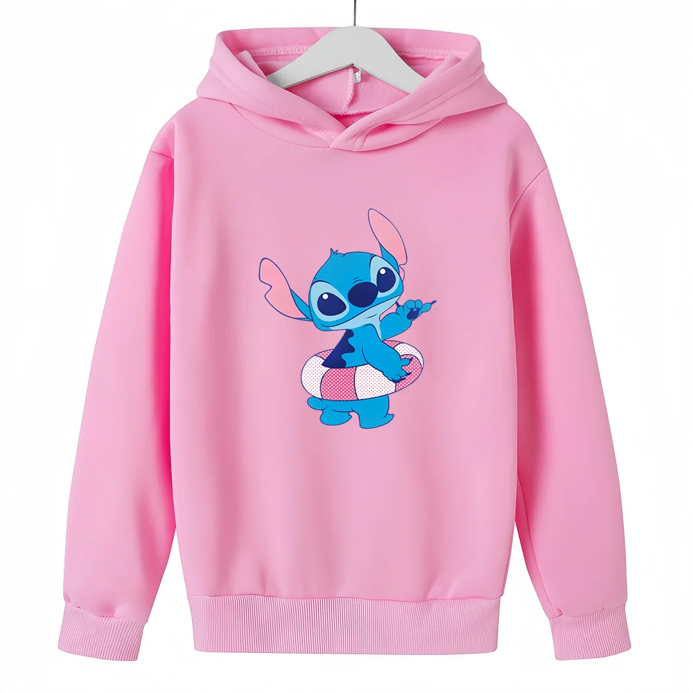 

2024 Children Hoodies Stitch Letter Kawaii Pullover Sweatshirt Anime Manga Cartoons Girls Boy Kids Casual Clothes wy031