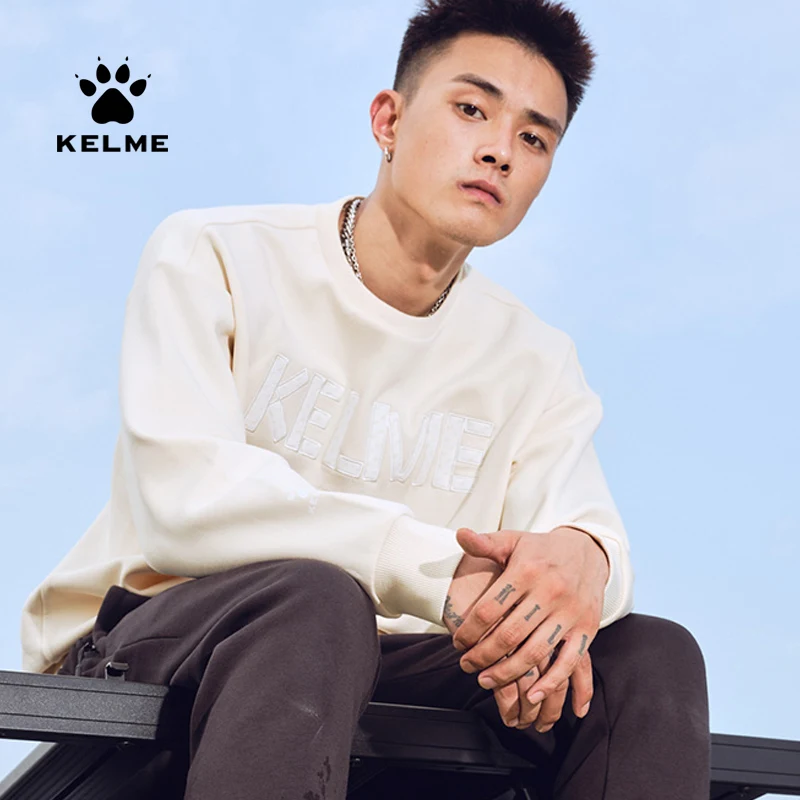 KELME Sports Casual Sweater Autumn Winter Round Neck Solid Knitted Top Men\'s Plush Loose Pullover TT90301018