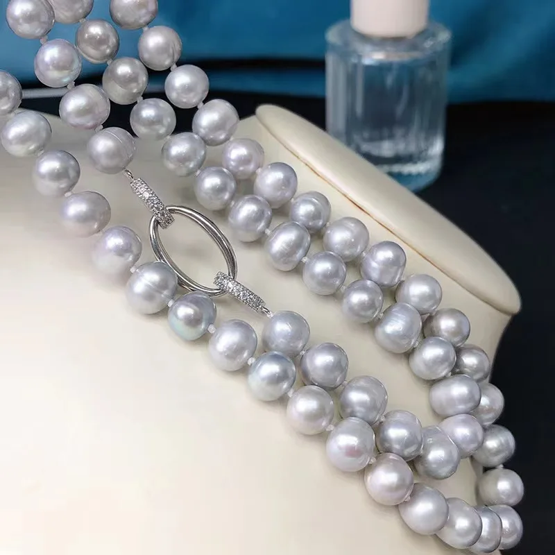 freshwater pearl gray near round 8-9mm pendant long necklace 80cm  nature FPPJ wholesale beads