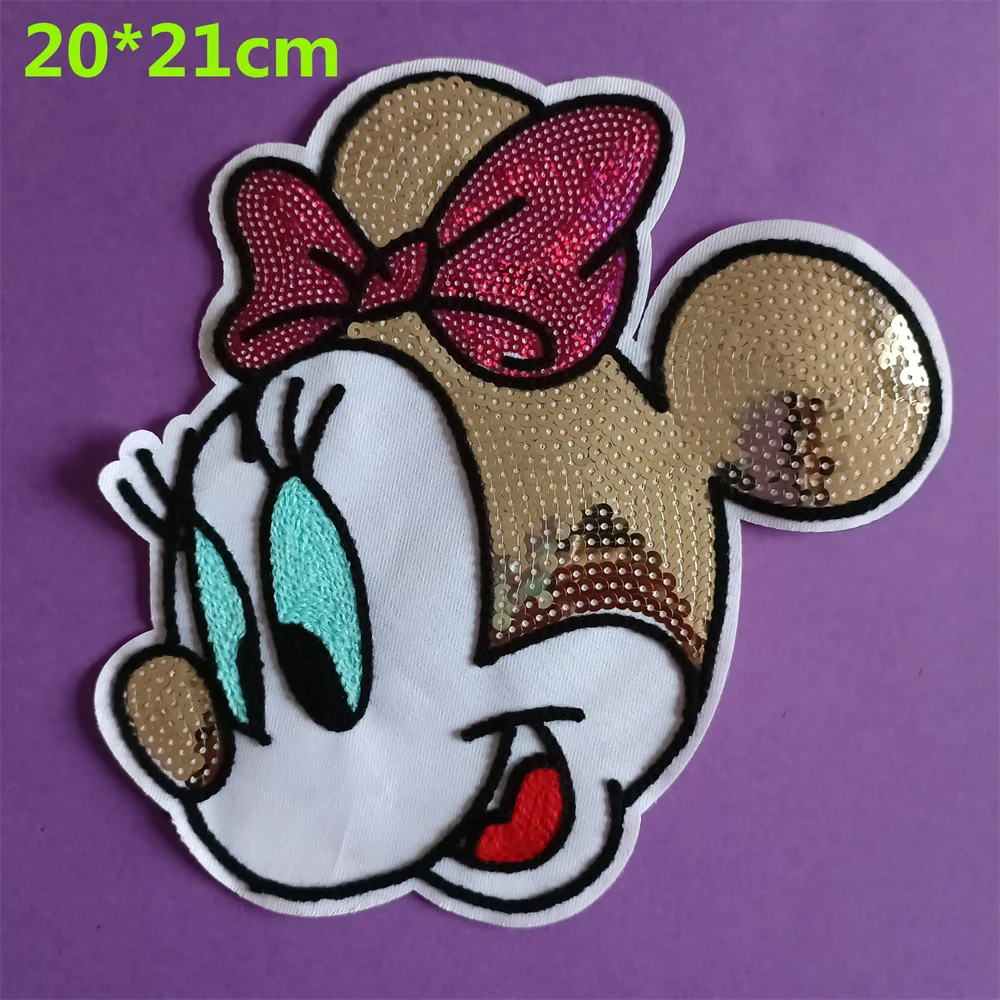 [1 Pcs ] Large Sequined Mickey Mouse Minnie Mouse Embroidered Patches for Children\'s Clothing Kids Boys Girls Clothes Stickers