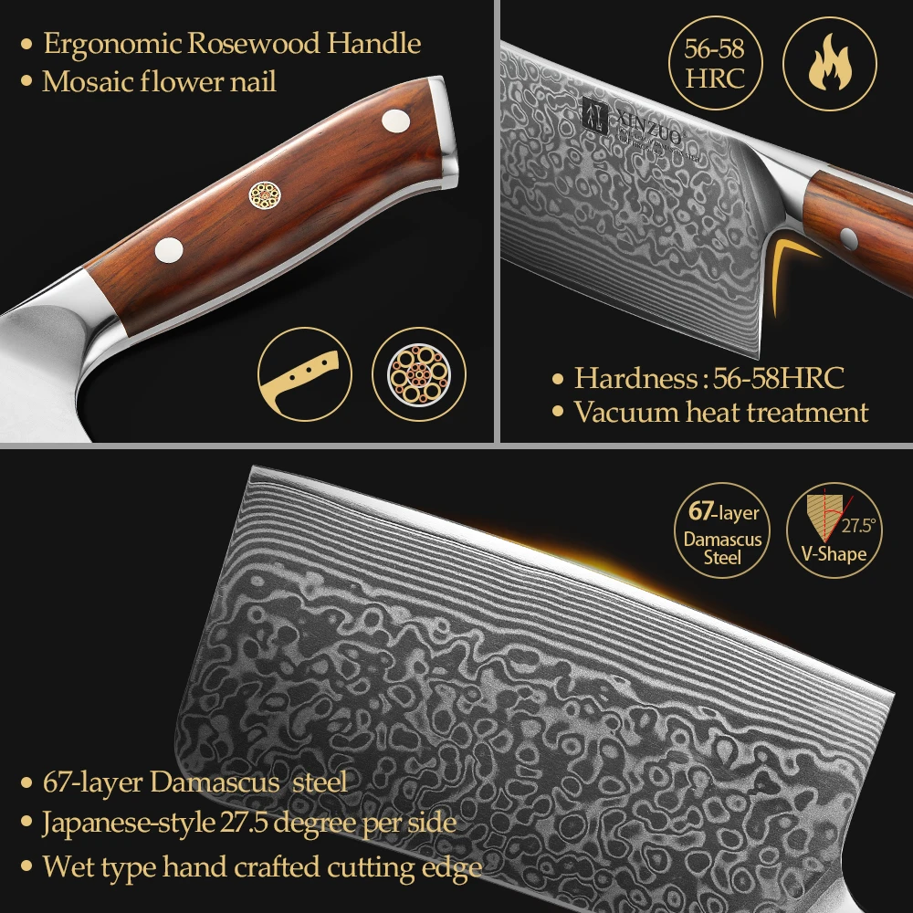 XINZUO 6.5\'\' Chopper Bone Knife Damascus Steel Kitchen Cutlery Chop Bone Fish Slicing Chinese Cleaver Meat  Nakiri Chef Knife