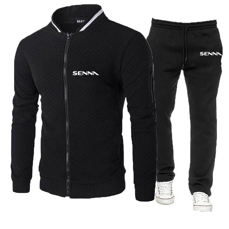 

New Ayrton Senna Print Spring Autumn Men Pockets Sweatshirt Suit Zipper Jacket Tops+Drawstring Sweatpants Fashion Man 2Pcs Set