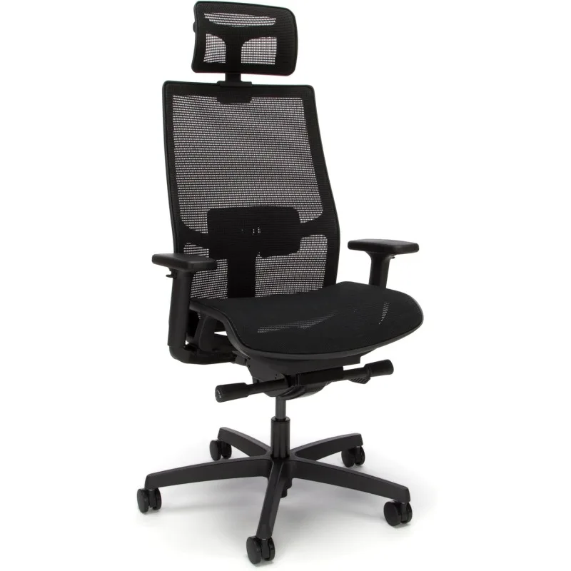 Silla de oficina Lumbar ajustable con reposacabezas, cómoda, fiable y ergonómica, color negro