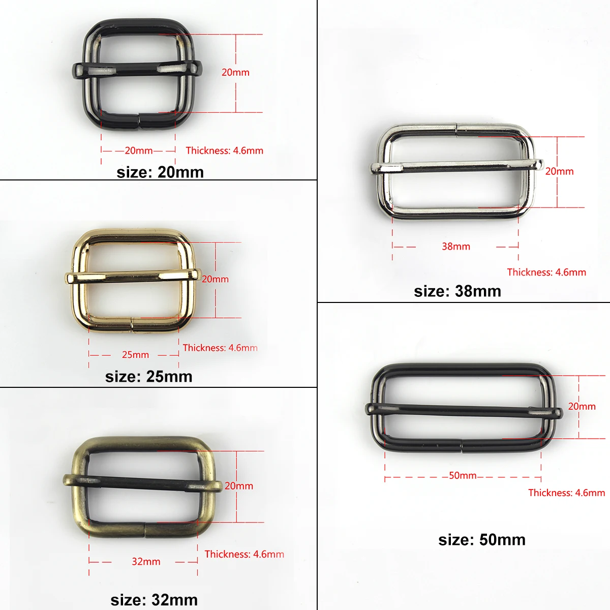 1pcs Metal Sliding Bar Buckle Tri-gildes Slider Rectangle Adjuster Buckle for Leather Craft Bag Strap Belt Shoulder Webbing