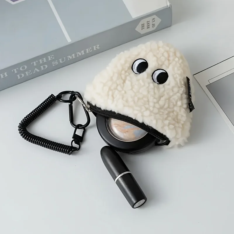 

1pc Honey Girl Cartoon Rice Ball Shaped Coin Purse with Keychain -Fashionable Polyester Makeup Bag,Lightweight Zippered Earphone