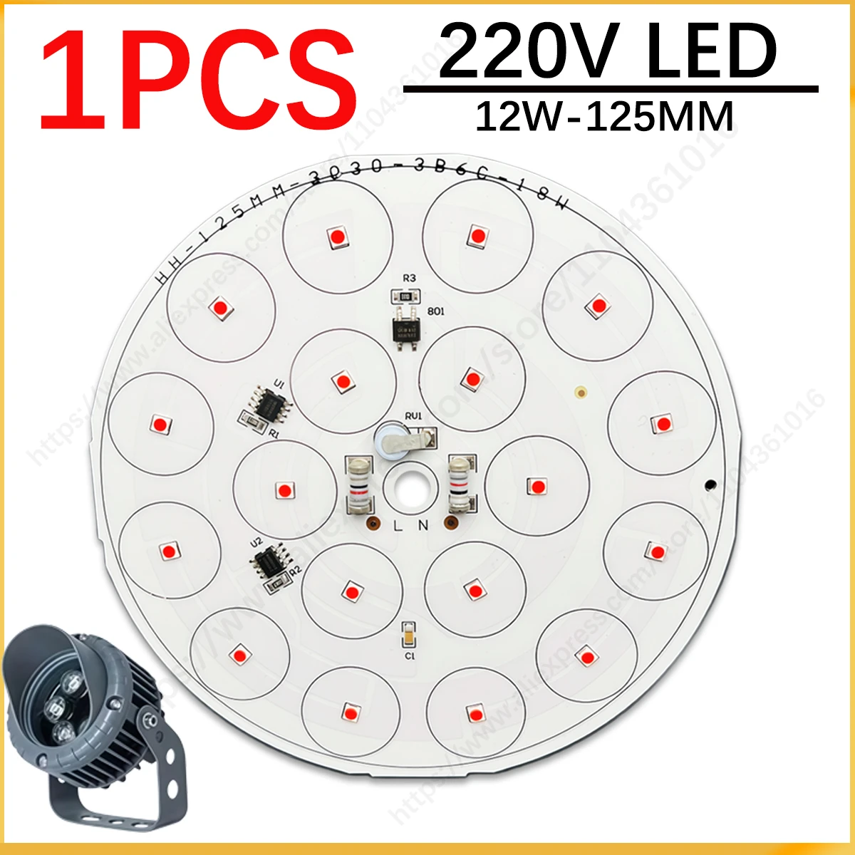 

1pcs 125mm 220V Led bulb lawn light source, 12W Warm white/ white driverless aluminum plate diy for wall outdoor water lamp