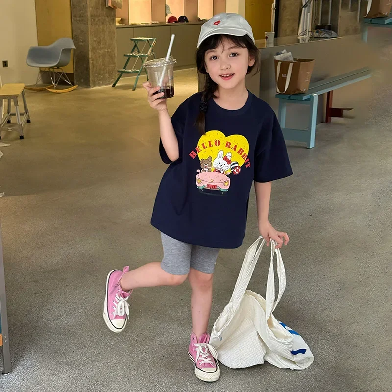 

2025 Summer New Sweet Back Butterfly Bow Printed Love Cartoon Pattern Short Sleeve for Girls