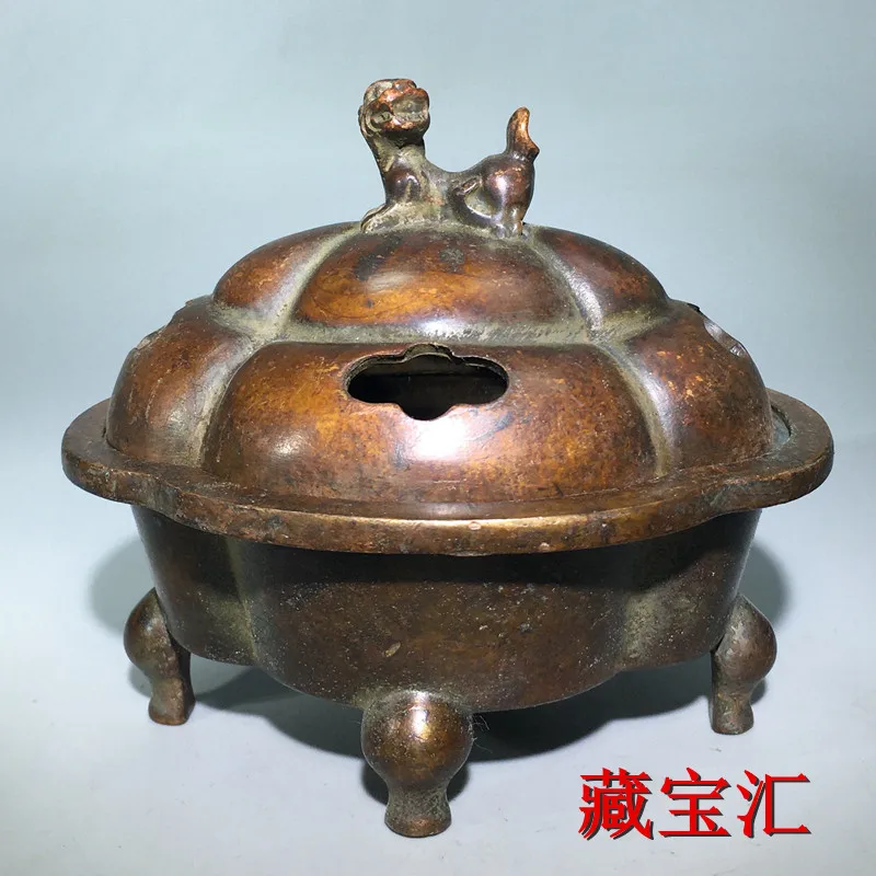Antique Collectible Pure Copper Hexagonal Plum Censer Ming Xuande Incense Burner Old Worship