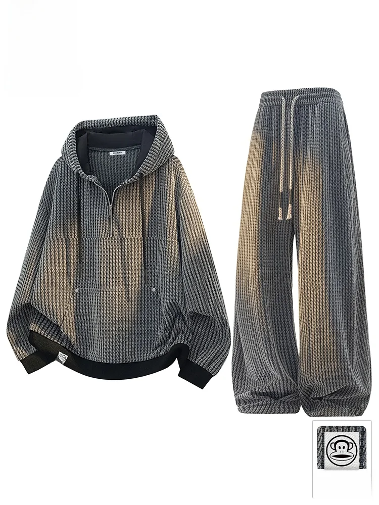 

PaulFrank Autumn Casual Sports Set Men's American Trendy Brand Plaid Hoodie Whole Set Long Sve Polyester Youth Faion