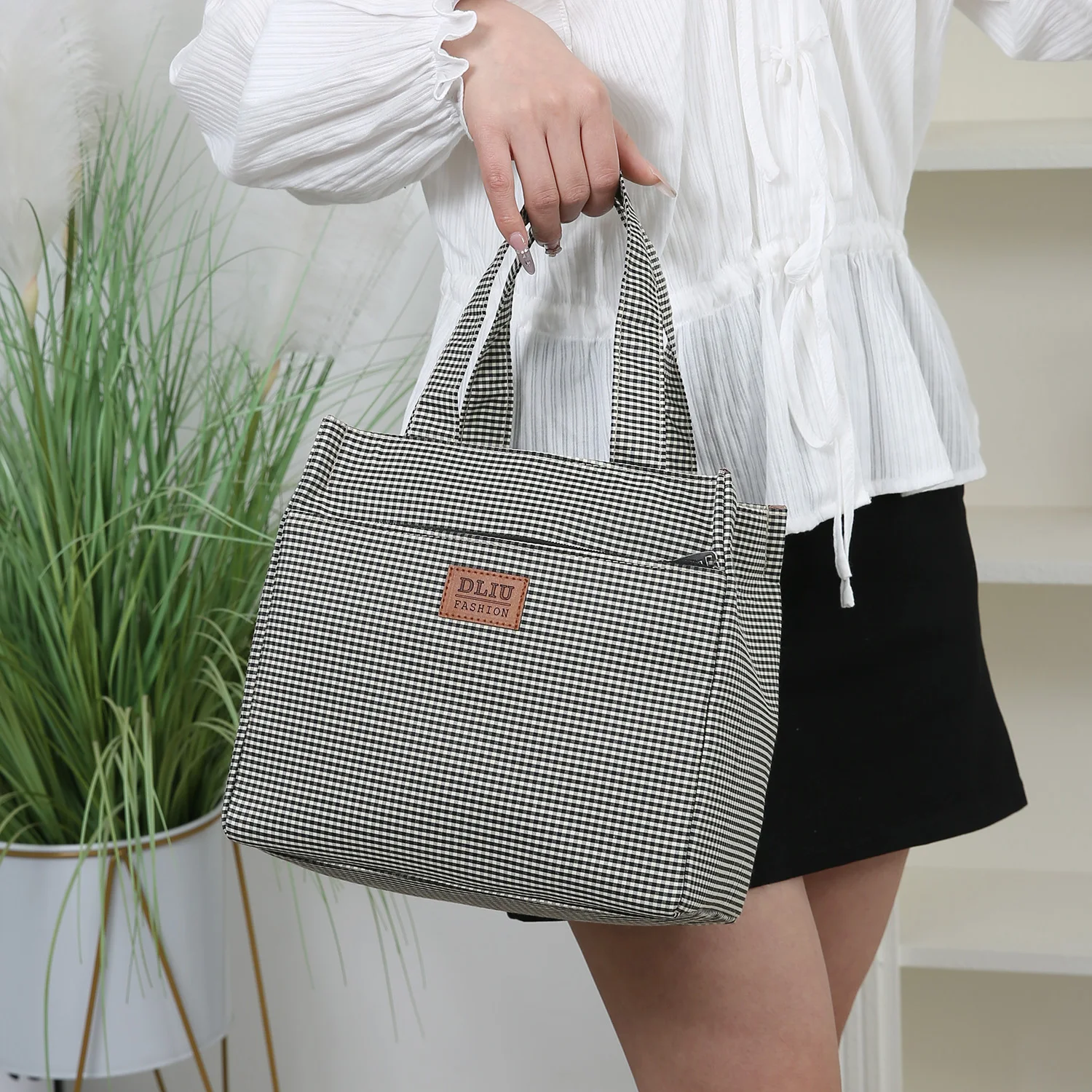DLIU, Neuer Stil, Verdickter Stoff, Karomuster, Pendler-Tragetasche, Lunchbox-Aufbewahrungstasche, Lunch-Tasche, Mehrzwecktasche – Detail 14